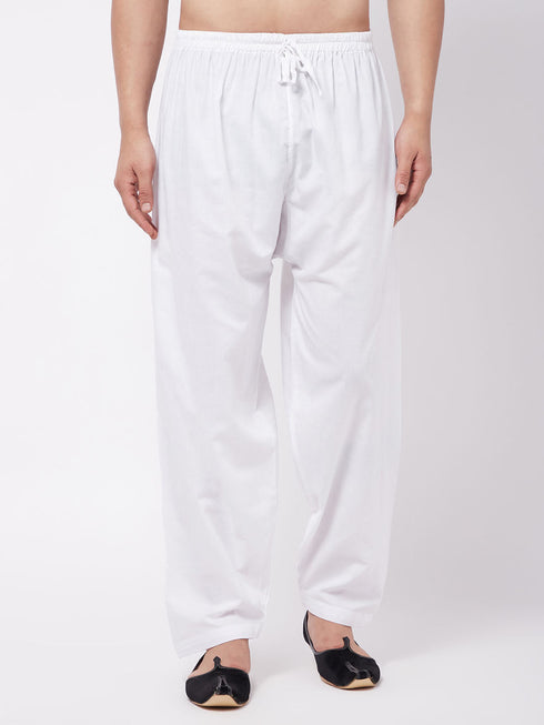 Men's White Cotton Blend Salwar